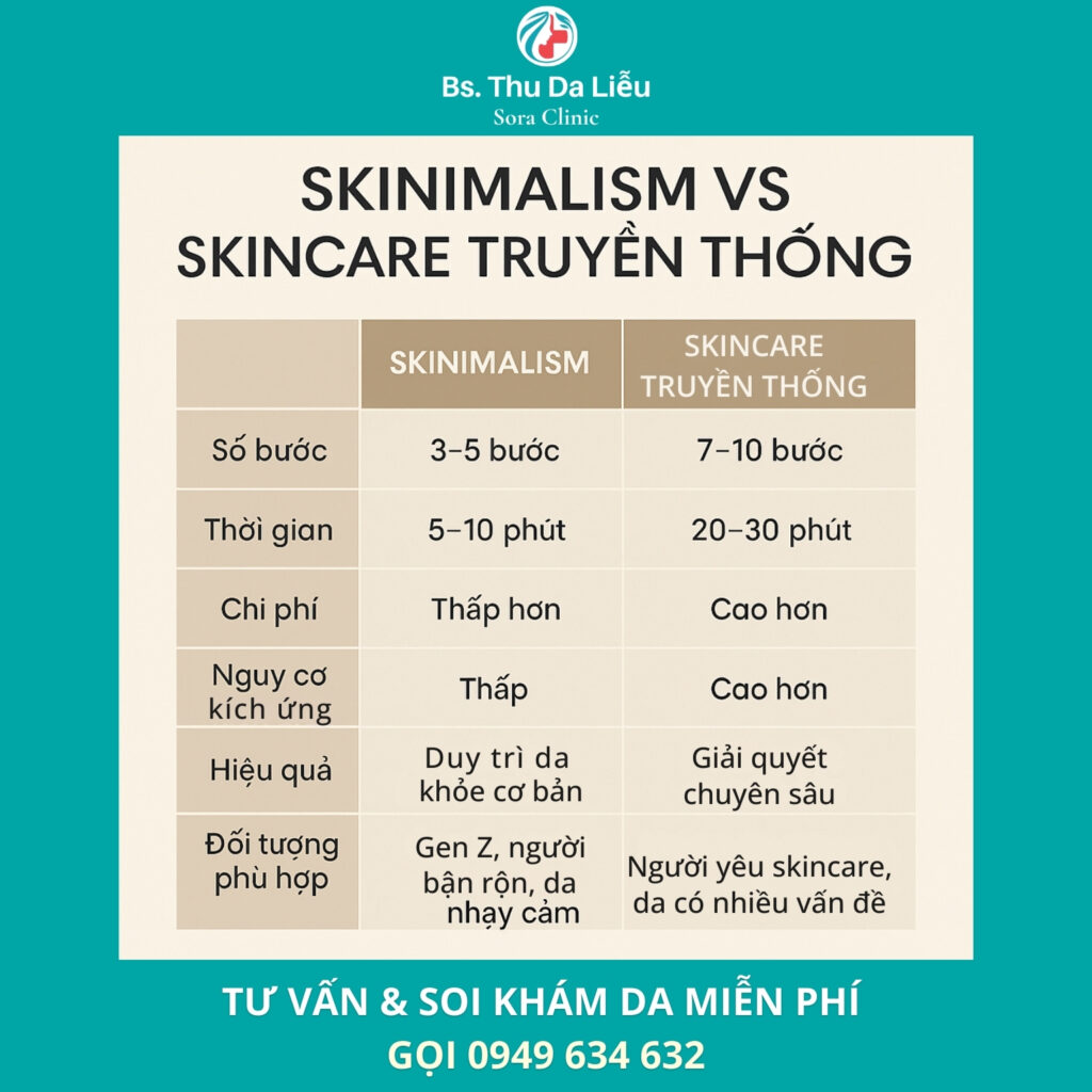 Bác sĩ da liễu tư vấn lựa chọn Skinimalism hay Skincare truyền thống tại Sora Clinic Quận 12