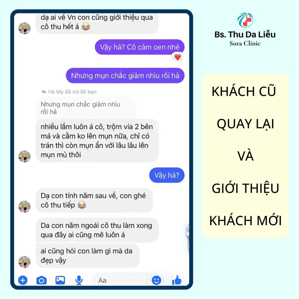 Khách hài lòng sau khi điều trị mụn tại Sora Clinic