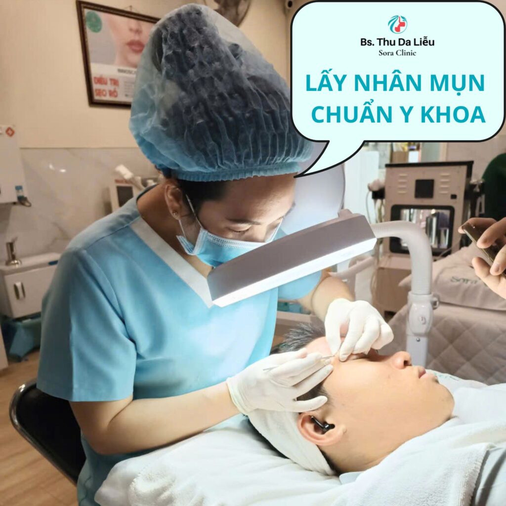 Lấy nhân mụn viêm đúng kỹ thuật tại phòng khám da liễu Sora Clinic