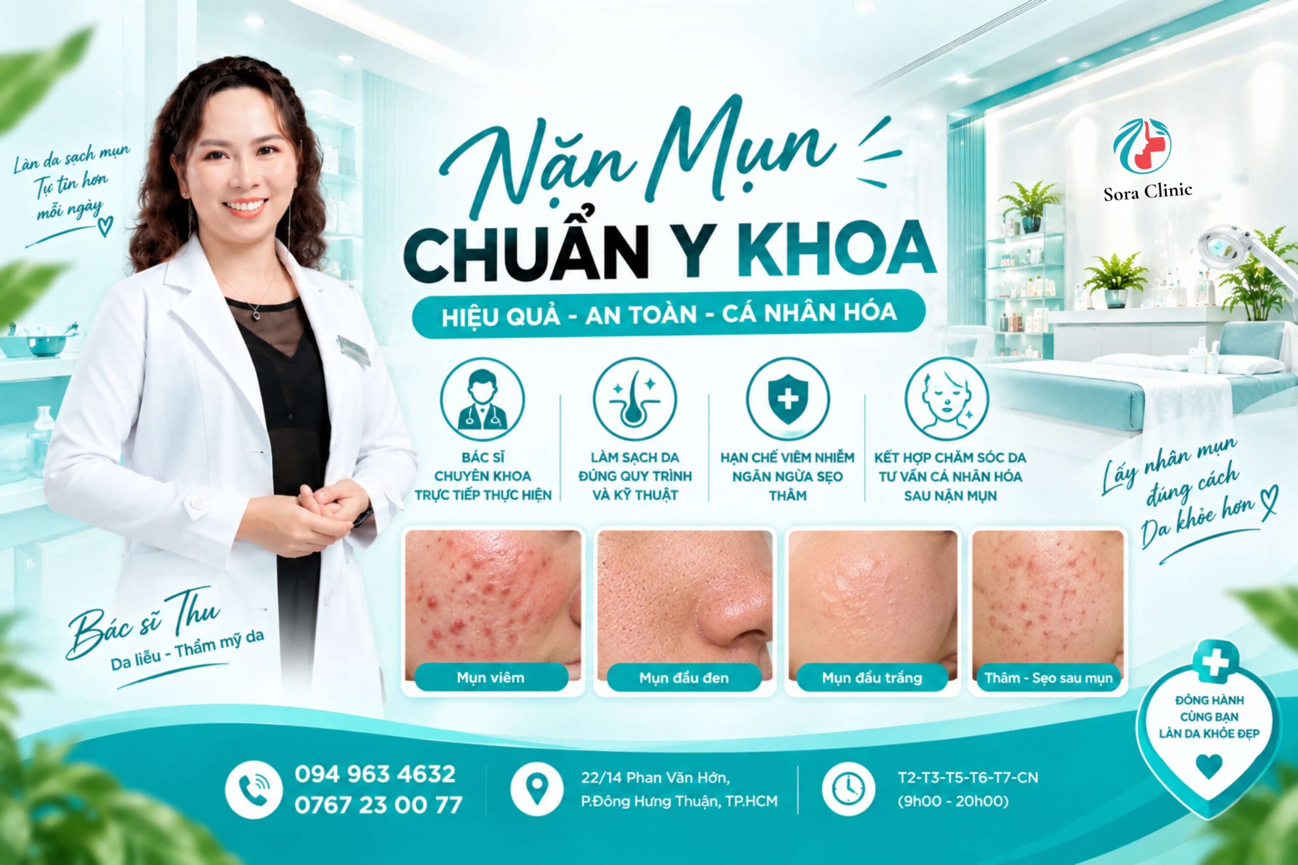 Bác sĩ da liễu nặn mụn chuẩn y khoa quận 12